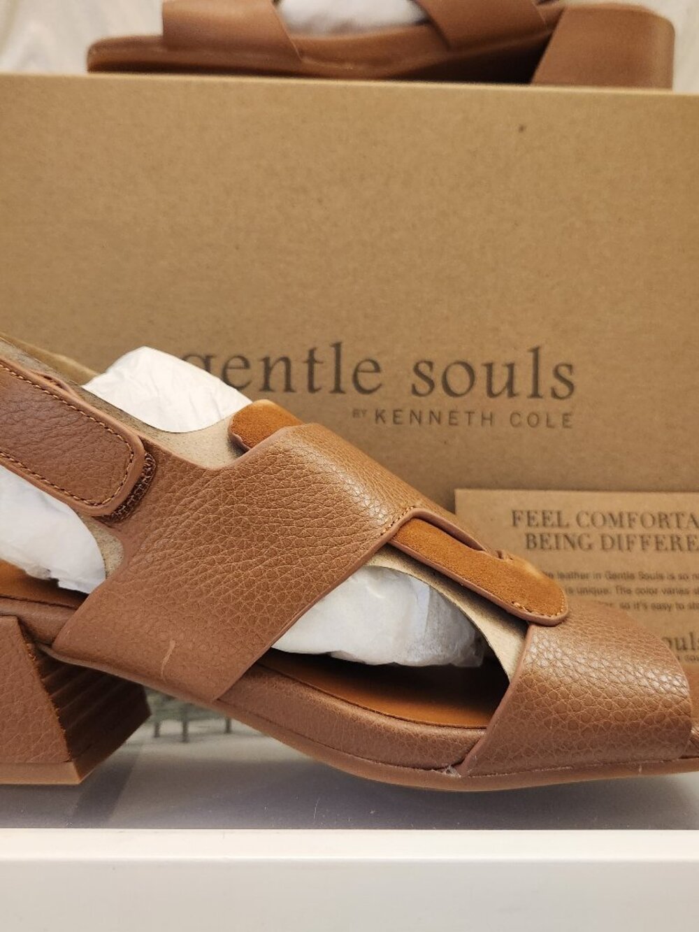 Gentle Souls Park Interlock Cognac Leather Heeled Sandals. NIB. Size 6.5.